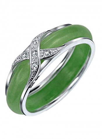 925 Sterling Silver Cubic Zirconia And Jade Studded Band Ring