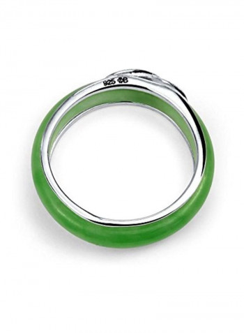 925 Sterling Silver Cubic Zirconia And Jade Studded Band Ring
