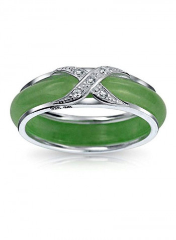 925 Sterling Silver Cubic Zirconia And Jade Studded Band Ring