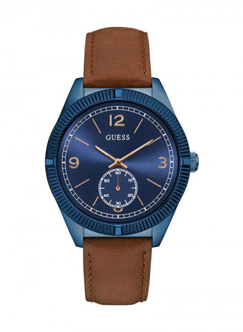 Men's Leather Round Analog Wrist Watch