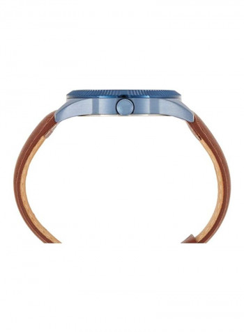 Men's Leather Round Analog Wrist Watch