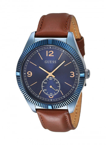 Men's Leather Round Analog Wrist Watch