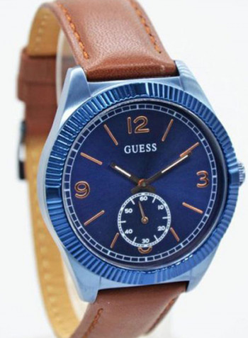 Men's Leather Round Analog Wrist Watch