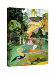 Landscape With Peacocks Canvas Wall Art Green/Yellow 18 x 14inch