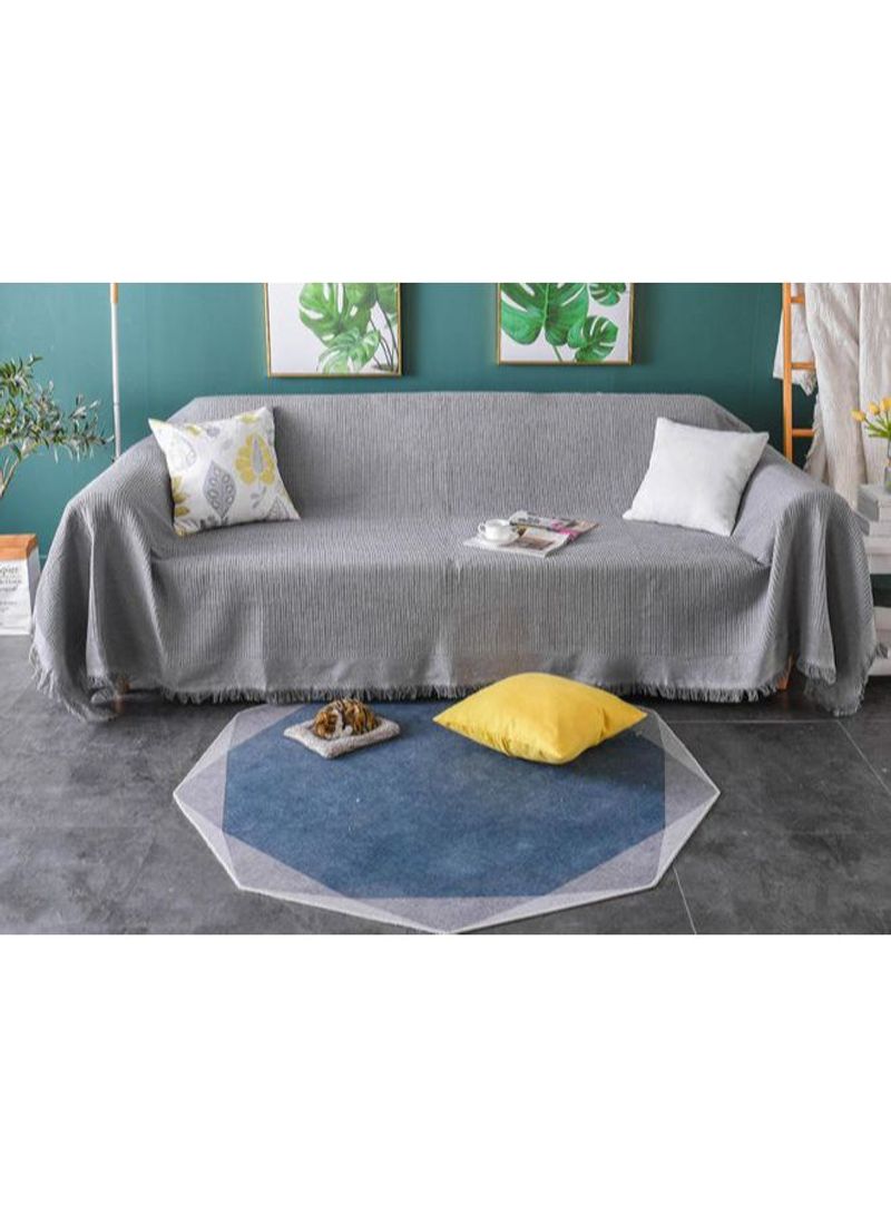 Solid Pattern Tassel Sofa Slipcover Grey
