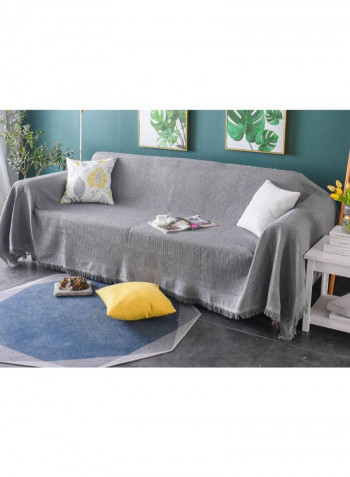 Solid Pattern Tassel Sofa Slipcover Grey