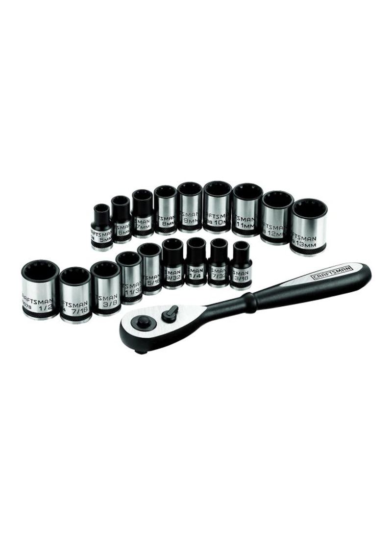 19-Piece Corrosion Resistant Universal Socket Wrench Set Red/Silver/Black
