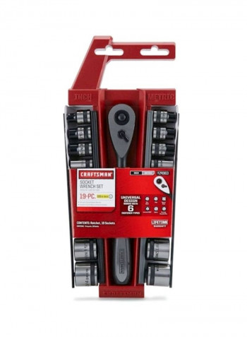 19-Piece Corrosion Resistant Universal Socket Wrench Set Red/Silver/Black
