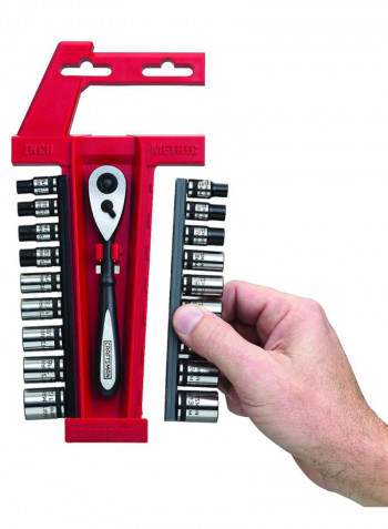 19-Piece Corrosion Resistant Universal Socket Wrench Set Red/Silver/Black