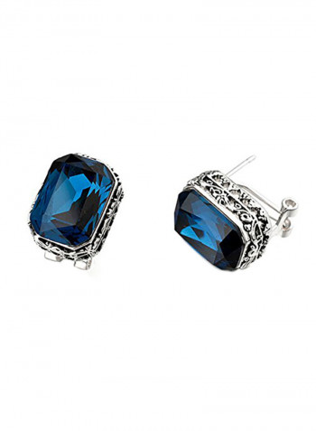 Silver Tone Rectangle Shaped Swarovski Crystal Alloy Stud Earrings