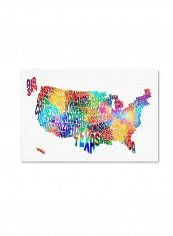 United States Typography Text Map 2 Canvas Wall Art Multicolour 16 x 24inch