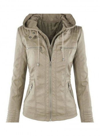 Long Sleeve Zipper Coat Apricot