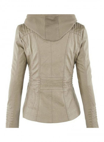 Long Sleeve Zipper Coat Apricot