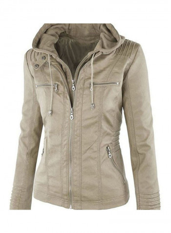 Long Sleeve Zipper Coat Apricot