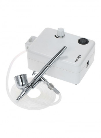 7-Piece Multi-Purpose Dual Action Airbrush Set White/Silver 23.5x8.2x17centimeter