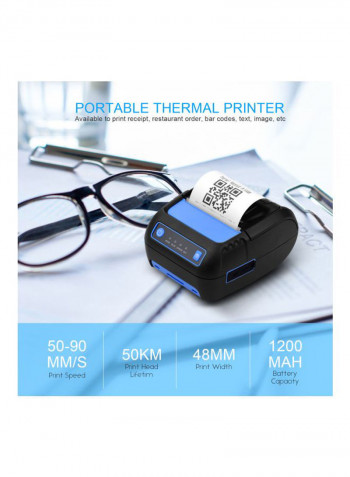 Portable Thermal Receipt Printer With Bluetooth Function 9x11.5x6centimeter Black/Blue