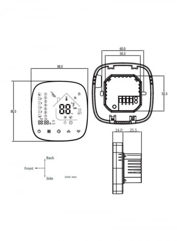 LCD Display Wife Thermostat Black/White 86x86x13.3millimeter