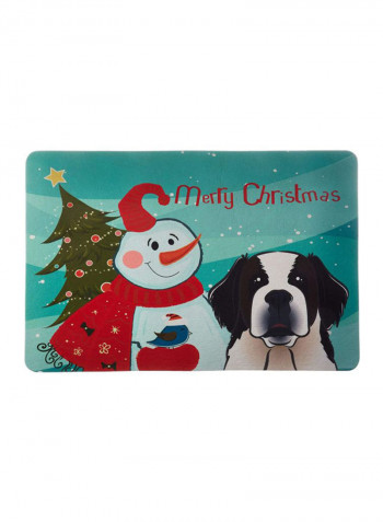 Snowman With Saint Bernard Kitchen/Bath Mat Multicolour 24 x 24inch