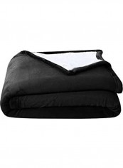 Micromink Sherpa Reversible Throw Blanket Cotton Black 6inch