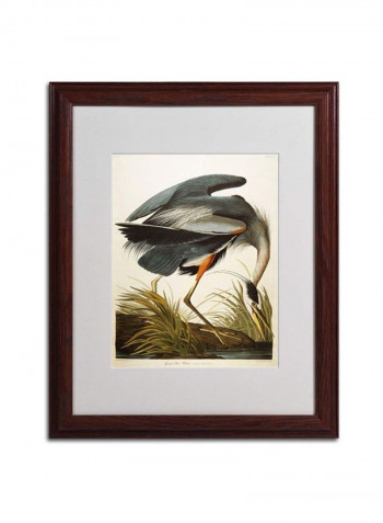 Great Blue Heron Matted Wooden Framed Wall Art Multicolour 16 x 20inch