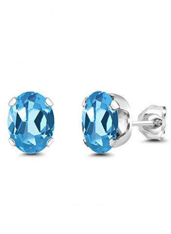 925 Sterling Silver 2.60 Carat Oval Swiss Topaz Birthstone Stud Earrings