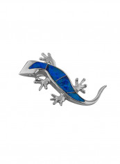 925 Sterling Silver Opal Studded Lizard Pendant Necklace