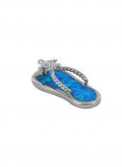 925 Sterling Silver Synthetic Blue Opal Flip Flop Pendant Necklace