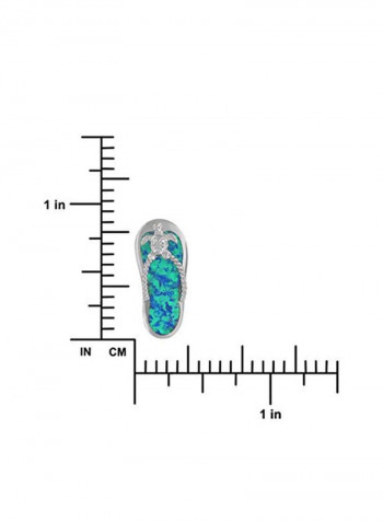 925 Sterling Silver Synthetic Blue Opal Flip Flop Pendant Necklace