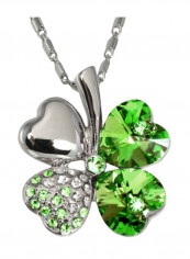 Rhodium Plated Dahlia Four Leaf Clover Necklace With Swarovski