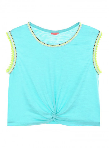 Girls Pom Pom Jersey & Shorts Set أزرق