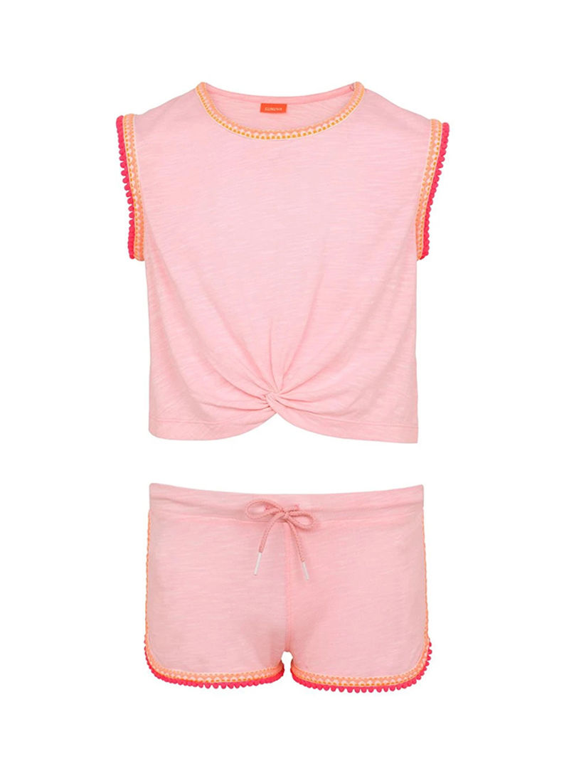 Girls Pom Pom Jersey & Shorts Set Pink