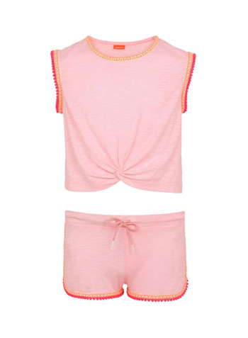 Girls Pom Pom Jersey & Shorts Set وردي