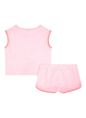 Girls Pom Pom Jersey & Shorts Set Pink