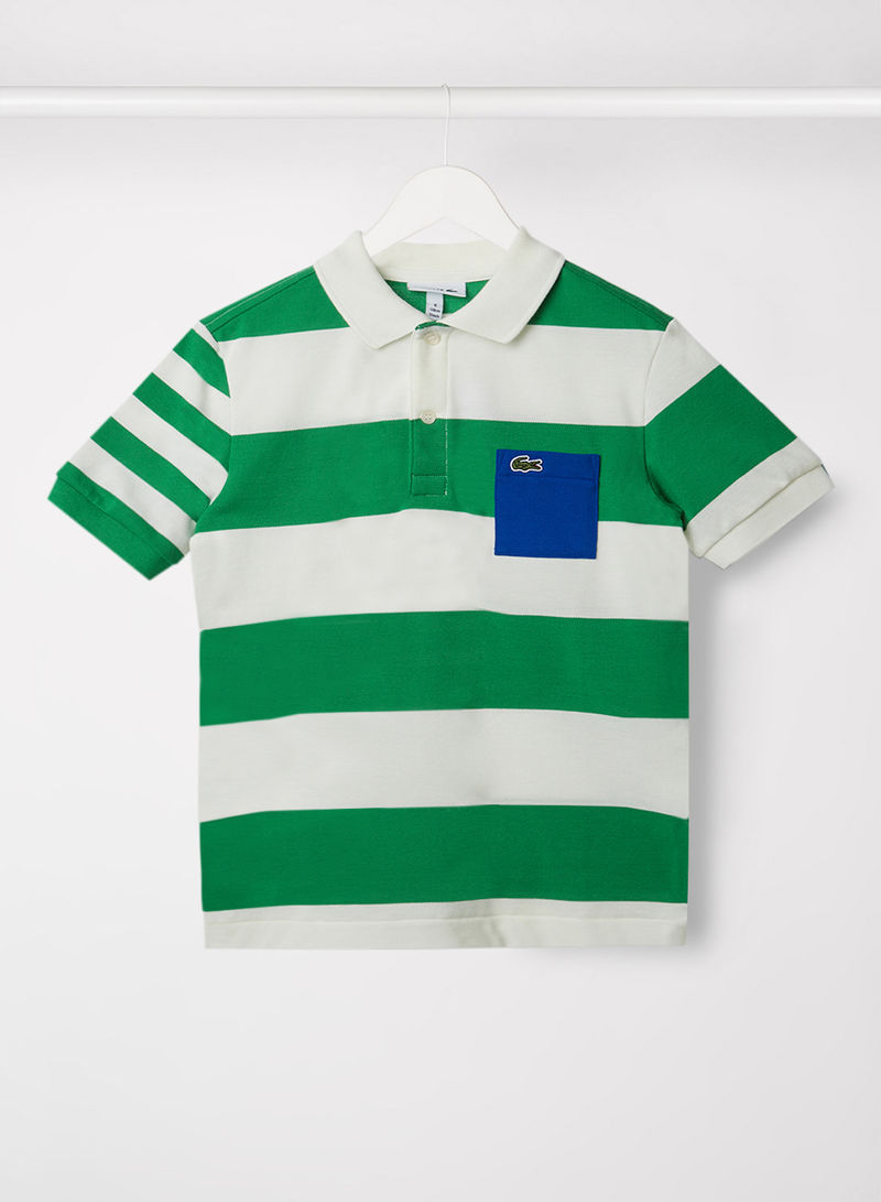Kids/Teen Contrast Pocket Polo Green/White
