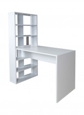 Multi-Shelf Bookcase With Study Desk White 128centimeter