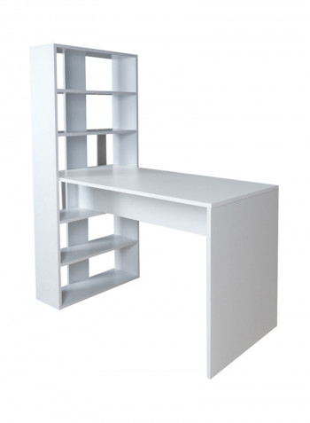 Multi-Shelf Bookcase With Study Desk White 128centimeter