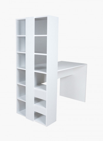 Multi-Shelf Bookcase With Study Desk White 128centimeter