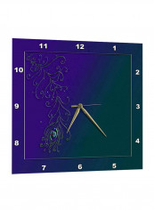 Peacock Feather Printed Wall Clock Blue 15 x 15inch