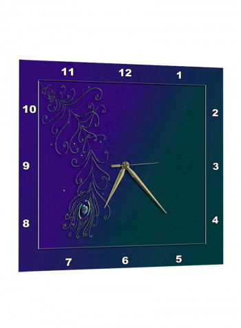 Peacock Feather Printed Wall Clock Blue 15 x 15inch