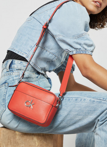 Textured Crossbody Bag Vibrant Coral