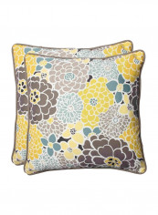 2-Piece Polyester Full Bloom Throw Pillow Blue/Grey/White 18.5x18.5x5inch