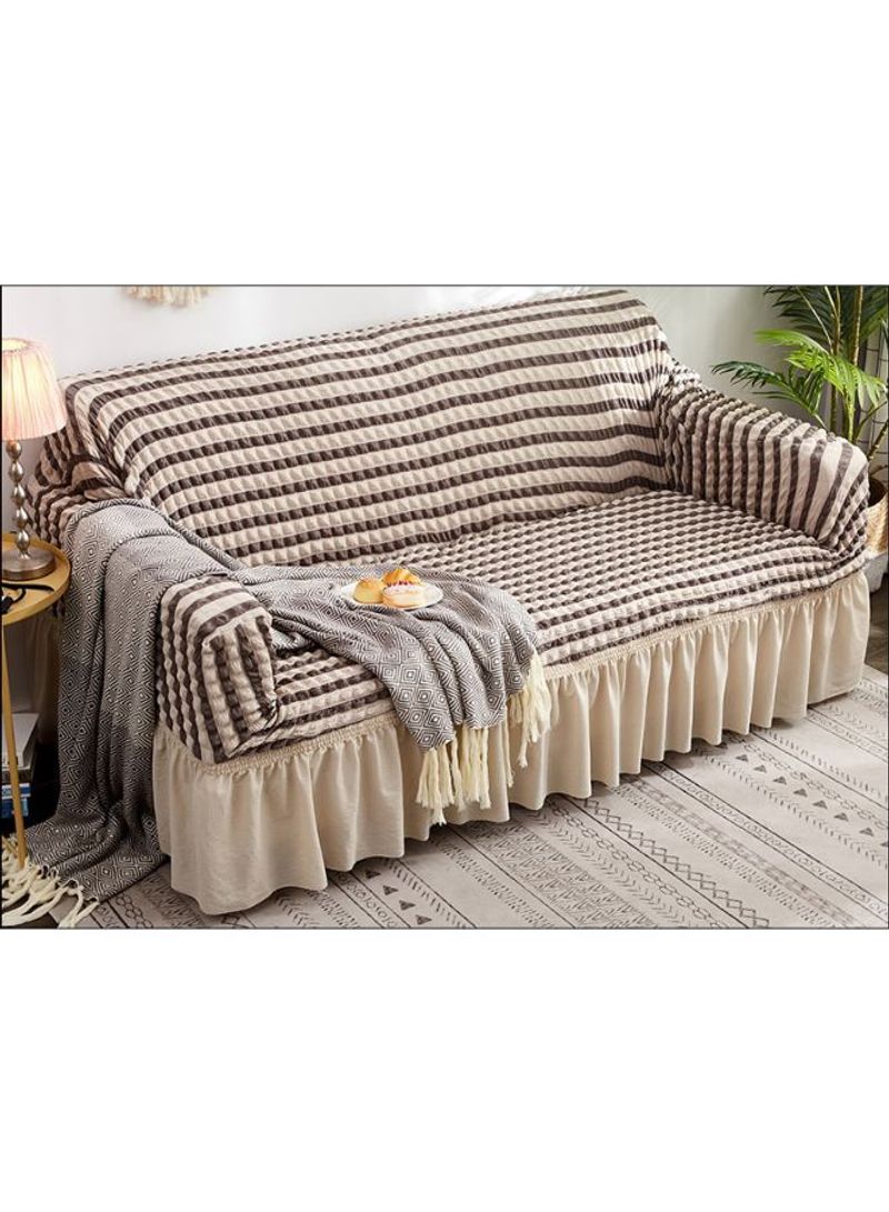 Striped Pattern Sofa Slipcover Beige/Brown 235 - 300centimeter