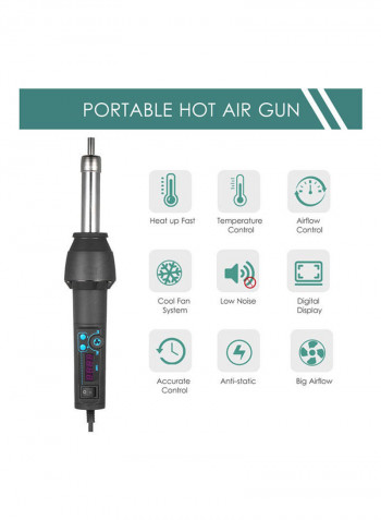 Portable Hot Air Gun with 8 Nozzles Ceramic Heating Core LED Digital Display Air Flow Temperature Adjustable EU Plug 220V 650W