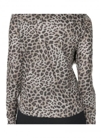 Leopard Design Long Sleeve Top Grey/Black