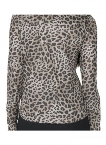 Leopard Design Long Sleeve Top Grey/Black