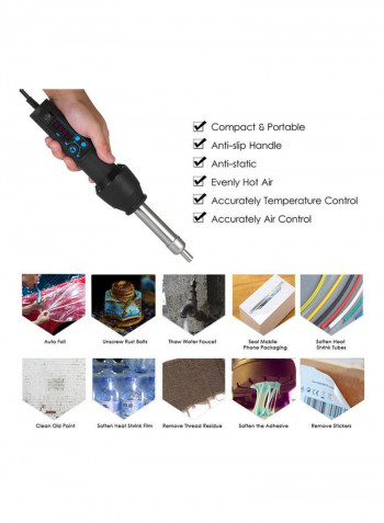 Portable Hot Air Gun with 8 Nozzles Ceramic Heating Core LED Digital Display Air Flow Temperature Adjustable US Plug 110V 650W