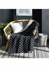 Casual Plaids Pattern Warm Knitted Blanket Cotton Black 130x160centimeter