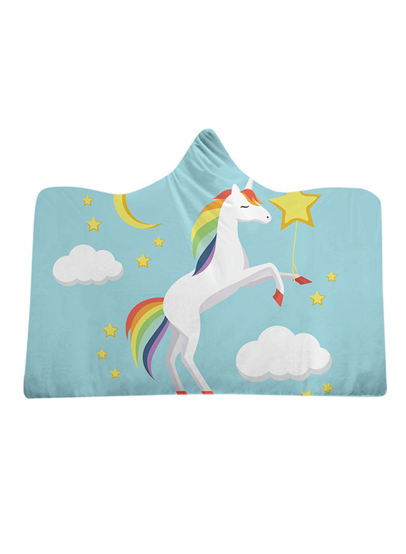 Cartoon Unicorn Hooded Blanket Cotton Blue 150x200centimeter