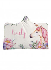 Cartoon Unicorn Hooded Blanket Cotton Multicolour 150x200centimeter