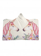 Cartoon Unicorn Hooded Blanket Cotton Multicolour 150x200centimeter